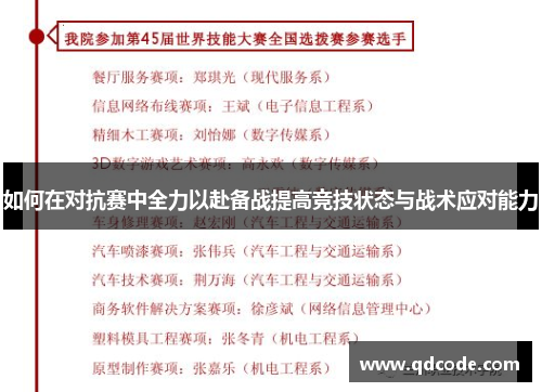 如何在对抗赛中全力以赴备战提高竞技状态与战术应对能力